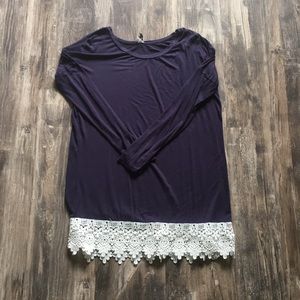 Long Sleeve Navy Tunic with Lace Hem